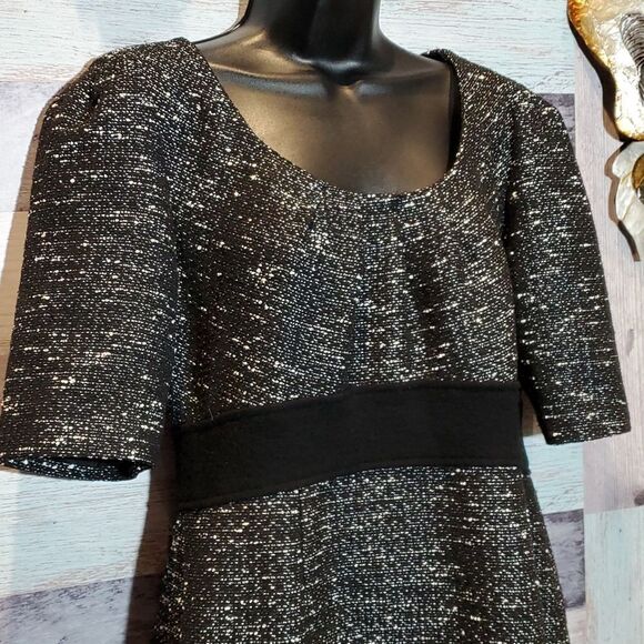 Tahari Black White Tweed Empire Waist Career Midi Dress, Sz 10 - Picture 3 of 9